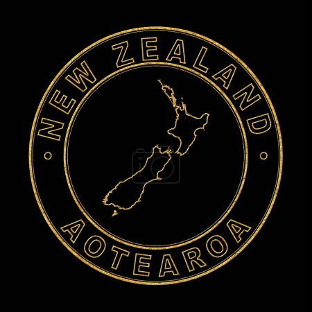 Téléchargez les photos : Carte de Nouvelle-Zélande, Timbre doré Arrière-plan noir, Chemin de coupe - en image libre de droit
