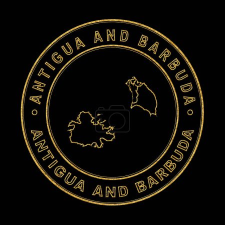Téléchargez les photos : Carte d'Antigua-et-Barbuda, Timbre doré Arrière-plan noir, Sentier de coupe - en image libre de droit