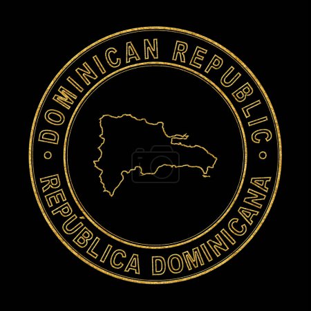 Téléchargez les photos : Carte de République dominicaine, Timbre d'or Arrière-plan noir, Chemin de coupe - en image libre de droit