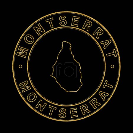 Téléchargez les photos : Carte de Montserrat, Doré Timbre Arrière-plan noir, Chemin de coupe - en image libre de droit