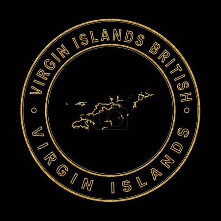 Téléchargez les photos : Carte des Îles Vierges Britanniques, Timbre Doré Arrière-plan noir, Sentier de coupe - en image libre de droit