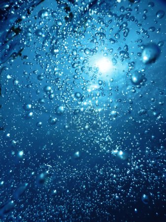 Underwater Air Bubbles Clean Blue Deep Ocean          