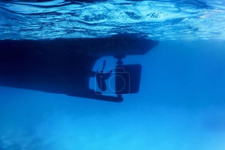 Unterwasserblick Jacht Ruder und Requisite, Boden eines Bootes