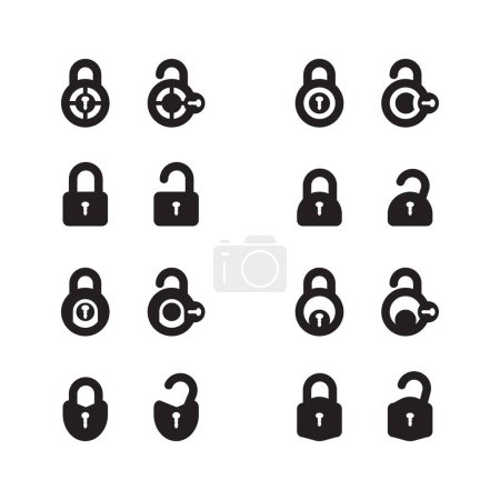 Ilustración de Candados engastados en estilo plano Desbloqueo de candados e iconos vectoriales de claves para aplicaciones móviles y web - Imagen libre de derechos