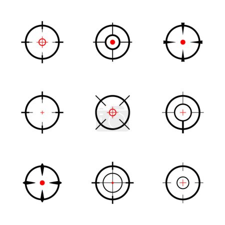 Target or Aim icon set icons in black and red color cross hair icons
