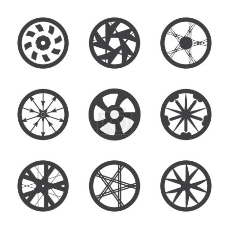 Illustration for Set of car rims vector minimal icons black color - Royalty Free Image