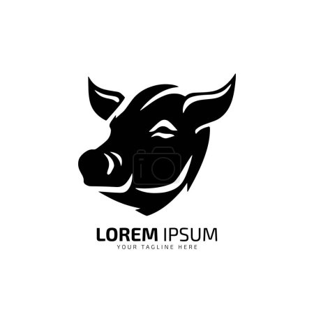 Téléchargez les illustrations : Logo minimal et abstrait de porc icône vache vecteur silhouette isolée design art - en licence libre de droit