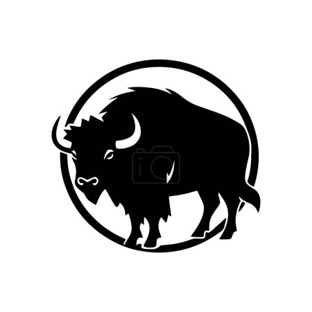 Illustration for Minimal and abstract logo of ox icon standing bull vector silhouette isolated design art in circle - Royalty Free Image