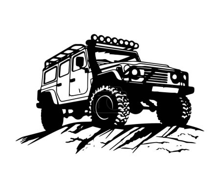 Ilustración de Logotipo minimalista y abstracto del icono del jeep silueta vectorial diseño aislado - Imagen libre de derechos
