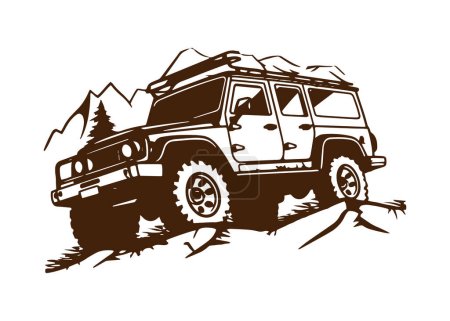 Ilustración de Logo minimalista y abstracto del icono del jeep silueta de vector de coche diseño aislado vista lateral - Imagen libre de derechos