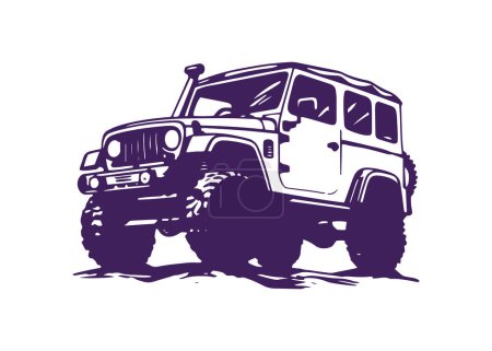 Ilustración de Logotipo minimalista y abstracto del icono del jeep silueta de vector de coche diseño aislado fuera de la carretera - Imagen libre de derechos