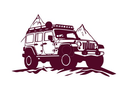 Illustrazione per Logo minimale e astratto della jeep icona auto vettore silhouette isolato design rosa scuro jeep - Immagini Royalty Free