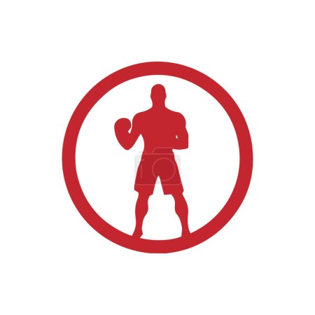 Ilustración de Logotipo del hombre icono vector silueta aislado diseño en círculo culturista, gimnasio concepto rojo negro - Imagen libre de derechos