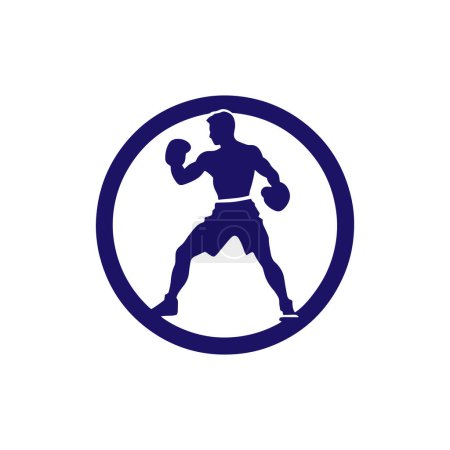 Ilustración de Logotipo del hombre icono vector silueta aislado diseño en círculo culturista, gimnasio concepto icono azul - Imagen libre de derechos
