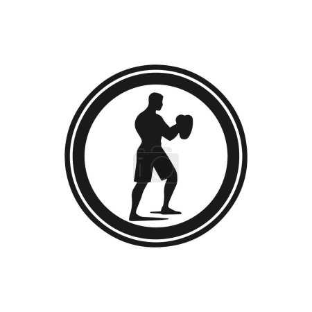 Ilustración de Logotipo del hombre icono vector silueta aislado diseño en círculo culturista, gimnasio concepto negro diseño - Imagen libre de derechos