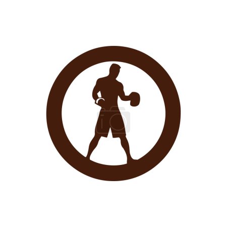 Ilustración de Logotipo del hombre icono vector silueta diseño aislado en círculo culturista y gimnasio concepto - Imagen libre de derechos