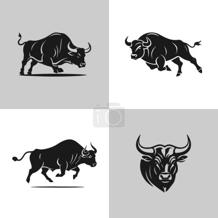 Illustration for Aggressive Bull Logo Icon Set. Premium Vector Design Illustration. black Bull logo set on background - Royalty Free Image