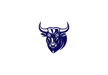 Illustration for Aggressive Bull Logo Icon. Premium Vector Design Illustration. blue Bull head logo on background - Royalty Free Image