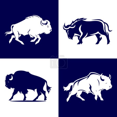 Illustration for Aggressive Bull Logo Icon Set. Premium Vector Design Illustration. blue and white Bull logo set on background - Royalty Free Image