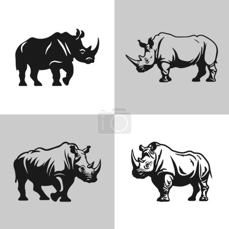 Logo of rhino icon set isolated vector silhouette design