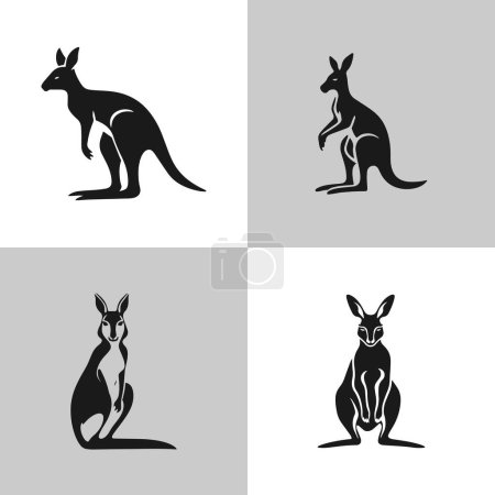 Logo of kangaroos icon set isolated vector silhouette