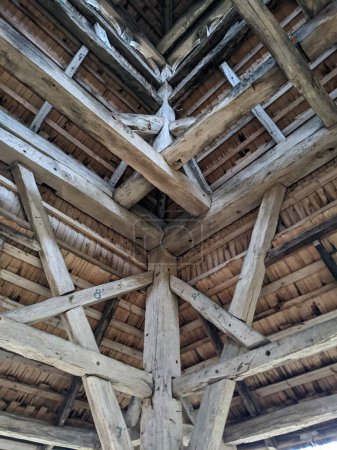 Photo for The open-air museum of traditional wooden architecture in the national park in Ukraine, wooden architecture  view - Royalty Free Image