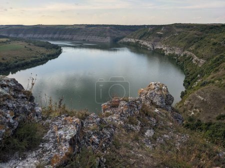 Overhead shot of Dniester river, Bakota, Ukraine, Europe 