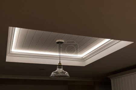 Photo for Decorative recessed ceiling with LED strip lighting (Secret Lighting) - Royalty Free Image