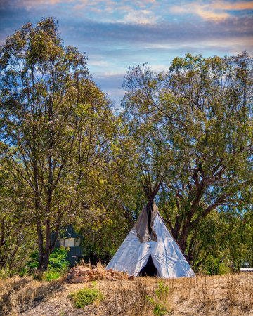 Photo for Northam, WA - Australia 11-14-2020 Teepee amongst the trees near the Avon river - Royalty Free Image