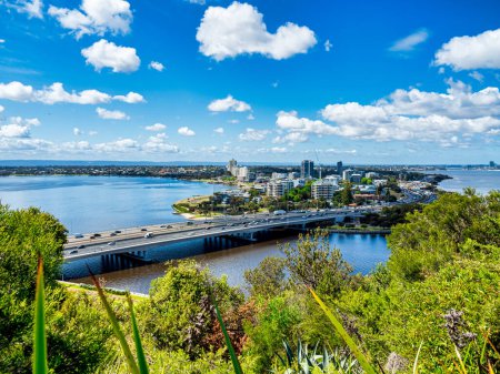 Photo for Perth, WA Australia - 10-22-2021 View of the Narrows Bridge, Swan river and South Perth from Kings Park - Royalty Free Image