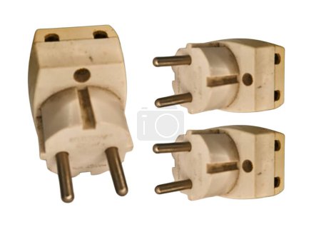 Electrical equipment, white T-pronged power plug