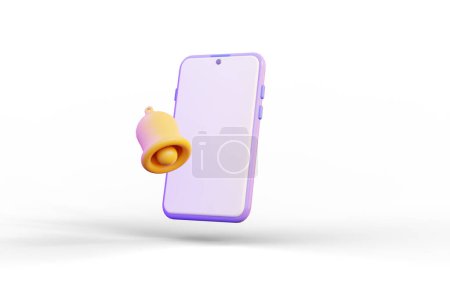 Foto de Teléfono inteligente con señal de campana de notificación en el fondo blanco concepto de renderizado 3d - Imagen libre de derechos