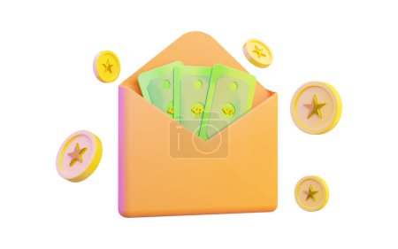 envelop with dollar coin sign on white background 3d render concept