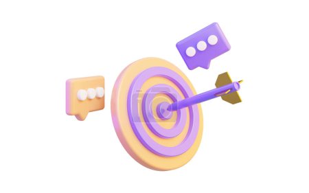 bullseye arrow icon with message chat on white background 3d render concept for achievement goal