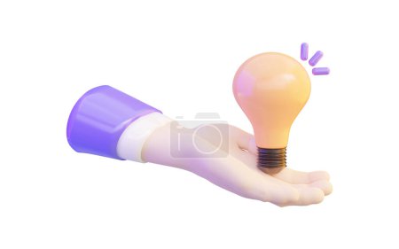 Téléchargez les photos : Main tenant icône ampoule sur fond blanc 3d rendre concept pour invention de créativité - en image libre de droit