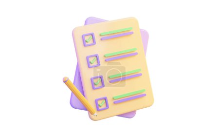 Téléchargez les photos : Document checklist icône avec crayon sur fond blanc 3d rendu concept pour feuille de tâche - en image libre de droit