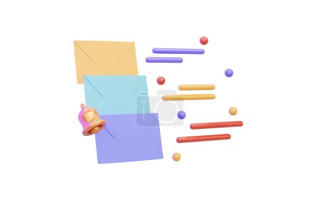 Photo for Flying envelop icon with notification bell on white background 3d render concept for fastest mail - Royalty Free Image