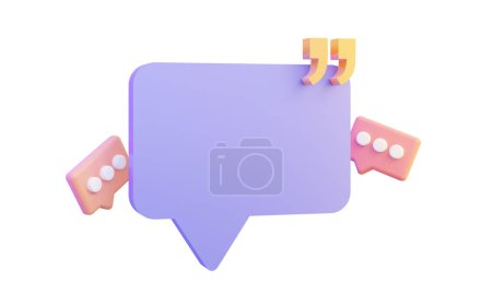 Zitat-Symbol mit Bubble Chat auf weißem Hintergrund 3D-Renderkonzept für Feedback-Hinweis