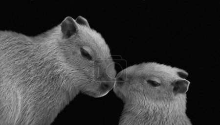 Téléchargez les photos : Maman capybara soins son mignon bébé - en image libre de droit