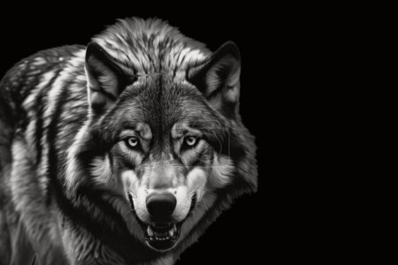 Foto de Hambriento y enojado lobo retrato primer plano cara - Imagen libre de derechos