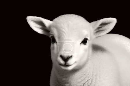 Téléchargez les photos : Mignon belle tête de mouton noir et blanc sur le fond noir - en image libre de droit