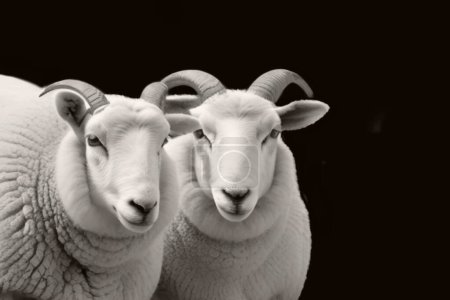 Téléchargez les photos : Deux moutons gros plan avec longue corne - en image libre de droit