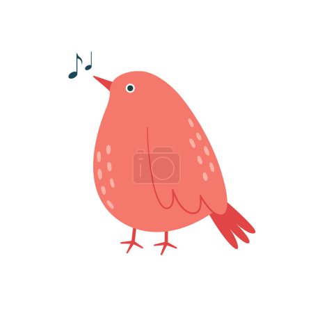 Illustration for Sitting bird singing song. Cute cartoon isolated clip art in pastel shades with singing birdie for card, valentine's, sticker, banner, print. - Royalty Free Image
