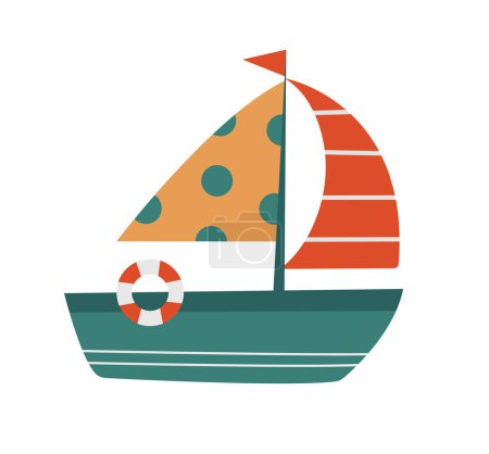 Illustration for Creative clip art with cartoon ship. Cute kid's vector illustration in flat style. Simple minimal modern sticker for children clothes design, banner, card, logo. Ocean vessel. - Royalty Free Image