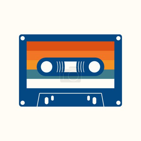Illustration for Vector illustration of stereo cassette with rainbow print. LGBTQ community symbol with pride flag, Pride month sticker. LGBT flat style icons collection. Gay parade groovy celebration. - Royalty Free Image