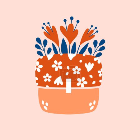 Illustration for Natural female pad in a package. Clip art with container for menstrual pads with plants, flowers, leaves. Love my periods. Vector illustration in flat style for sticker, banner, badge. - Royalty Free Image