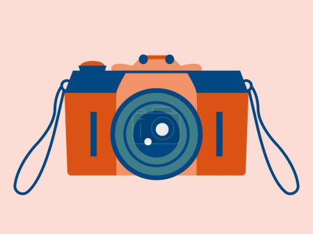 Illustration for Cute illustration of old camera. Retro photography device. Cartoon icon in flat style. Minimalistic modern clip art. Hippie hobby object. - Royalty Free Image