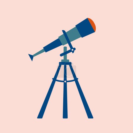 Illustration for Cute vector illustration with telescope. Clip art about summer adventures. For sticker, card, banner, icon, badge. Device, equipment for discovering, exploration, learning stars, planets, sky. - Royalty Free Image