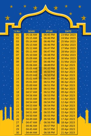 Illustration for Ramadan timetable calendar 2023 - Royalty Free Image
