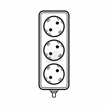 Illustration for Three Electric Multi Sockets Extension Cord Vector Outline Illustration - Royalty Free Image